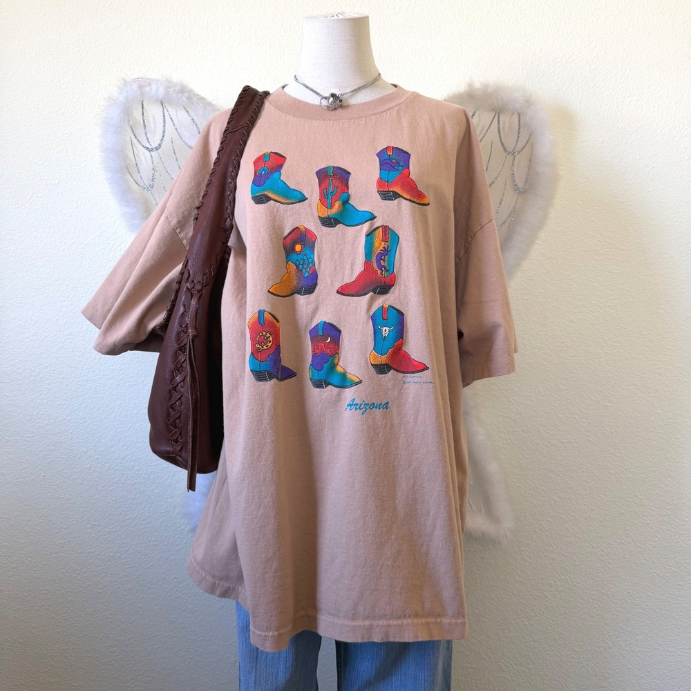 Vintage Murina Arizona Cowboy Boots Graphic T Shirt XXL Tan Southwestern USA